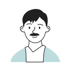 Minimalist social media avatar. Cute man with moustache. Picture for social networks and messenger. Profile at website. Template and layout. Linear vector illustration