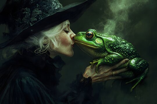The witch kisses the toad