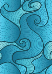 blue seawaves pattern in blue bold line. abstract repeatable seamless pattern vector illustration
