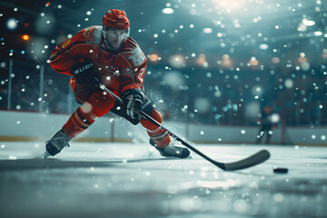 Ice hockey sport player in movement action, sport competition concept.