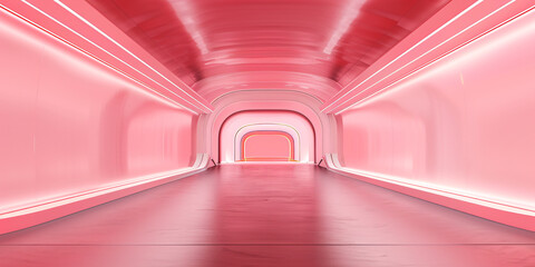 Obraz premium Futuristic long light pink hallway