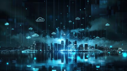 Digital Rain Over a Nighttime Cityscape