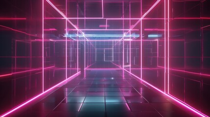 Neon Grid Corridor: Futuristic Glow
