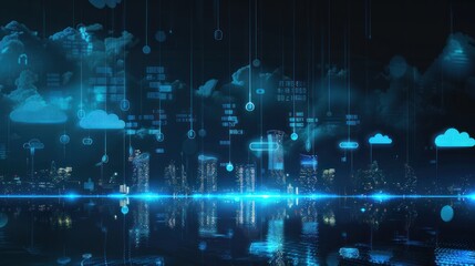 Fototapeta premium Digital Clouds Over a Futuristic Cityscape