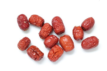 dried fruit on white background, dried jujube 