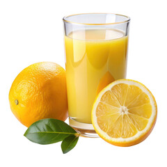 Refreshing Glass of Orange Juice with Lemon Slice - Isolated on Transparent Background