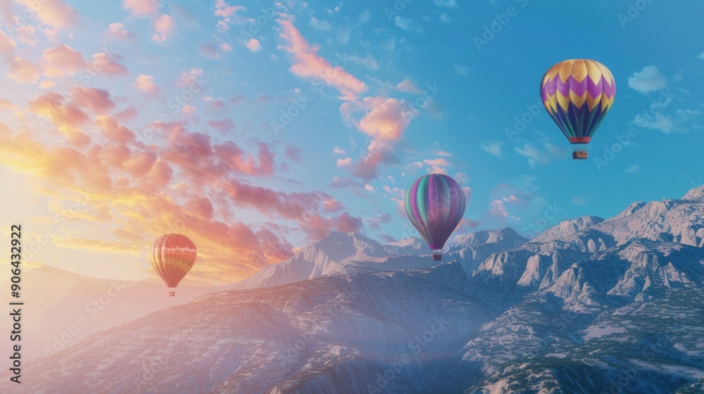 Wall mural Hot Air Balloons Soaring Over Majestic Mountains