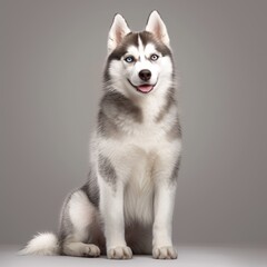 Adorable Siberian Husky Puppy Sitting with Blue Eyes