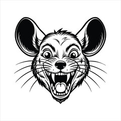 front crazy face of mouse head black vector