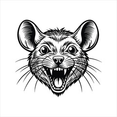front crazy face of mouse head black vector