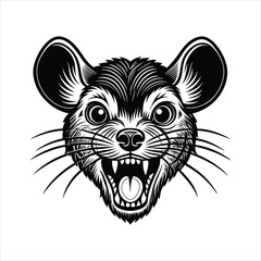 front crazy face of mouse head black vector
