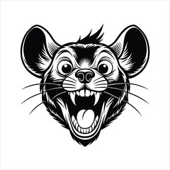 front crazy face of mouse head black vector