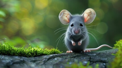 Curious Mouse in a Lush Forest Setting