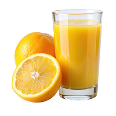 Refreshing Glass of Orange Juice with Lemon Slice - Isolated on Transparent Background