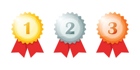 Gold, silver, bronze medals icons set in flat style. Trophy award vector illustration on isolated background. Winner sign business concept.