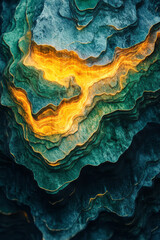 Obraz premium Elegant depiction of abstract topographic lines in neon yellow and turquoise, glowing brightly against a dark surface,