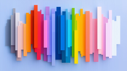 Colorful abstract 3D art depicting vibrant geometric shapes on a light blue background, perfect for modern, creative, and dynamic themes.