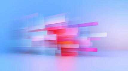 An abstract digital artwork featuring blurred geometric shapes in vibrant colors. The dynamic motion effect creates a sense of speed and energy. Ideal for tech and modern design projects.