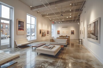 Modern Art Gallery Interior with Minimalist Design and Natural Light