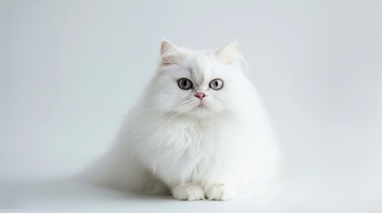 White Persian Cat Portrait Against a White Background