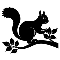 Squirrel on a branch vector silhouette 