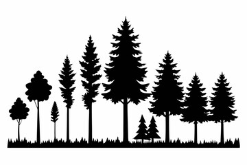 Vector silhouettes of trees in different stages of growth on a white background