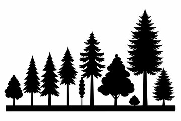 Obraz premium Vector silhouettes of trees in different stages of growth on a white background