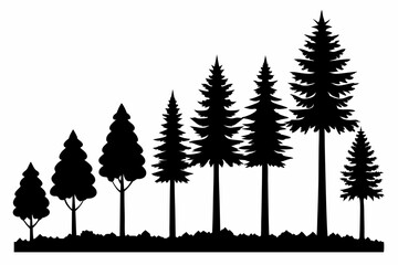 Fototapeta premium Vector silhouettes of trees in different stages of growth on a white background
