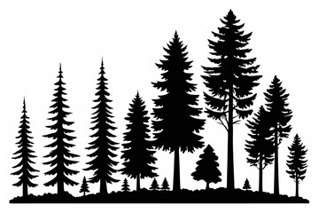 Obraz premium Vector silhouettes of trees in different stages of growth on a white background