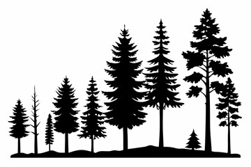 Obraz premium Vector silhouettes of trees in different stages of growth on a white background