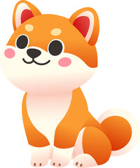 Side Sitting Shiba Inu Cartoon Dog (Gradient Color Style)