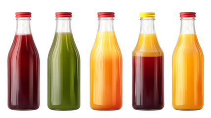 set of juice bottles isolated on a transparent background