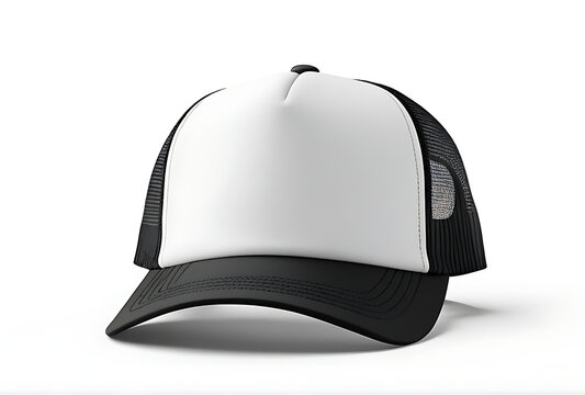 black trucker hat mockup white background high resolution high details vibrant
