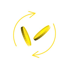 Golden coins spinning in circular motion against a white background during an abstract design concept.