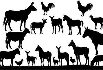 farm animals silhouettes isolated white background high resolution high details vibrant