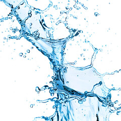Refreshing image of a stream of water splashing against a clean white background