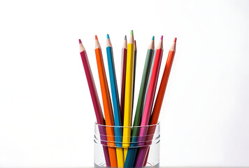 Fototapeta premium holder colored pencils white supplies white high resolution high details vibrant