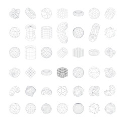 Collection of abstract geometric wireframe y2k shapes. Abstract futuristic design.