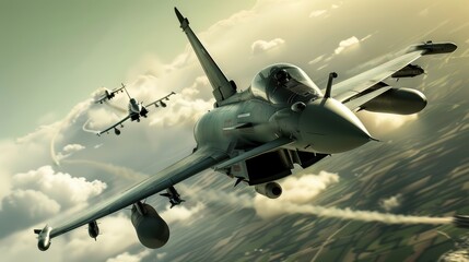 Eurofighter Typhoon Jet Fighter Squadron In Flight