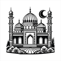 mosque black & White vector