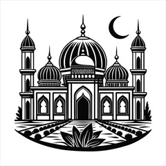mosque black & White vector