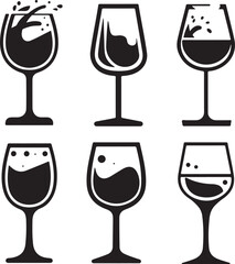 Wine Glasses Vector Silhouette Set