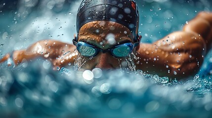 "Male Swimmer Competing in an Olympic Pool"