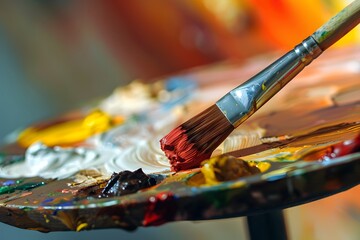 Obraz premium Vibrant Palette and Brush Capturing the Essence of Artistic Creation