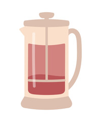 French press for brewing tea and coffee, glass teapot icon vector illustration, grinder