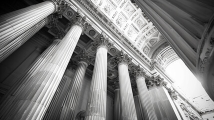 Detail of pillars on the facade of a classic building