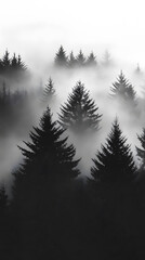 Misty forest monochrome silhouette trees background
