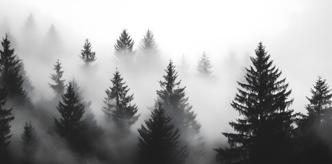 Misty forest monochrome silhouette trees background