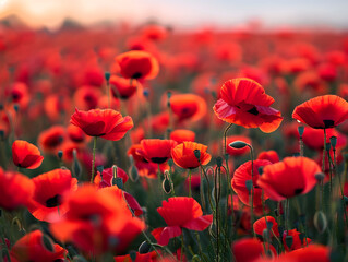 Fototapeta premium Poppy field in full bloom 43 background illustration