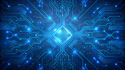 Obraz premium Futuristic Blue Circuit Board Design with Glowing Lights